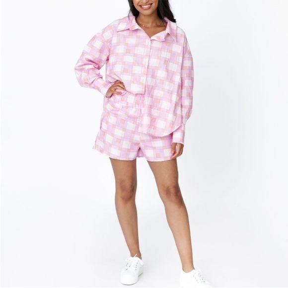 4/$20 SMASH + TESS Seersucker Button Down Malia Check Oversized shirt- XS - Picture 6 of 14